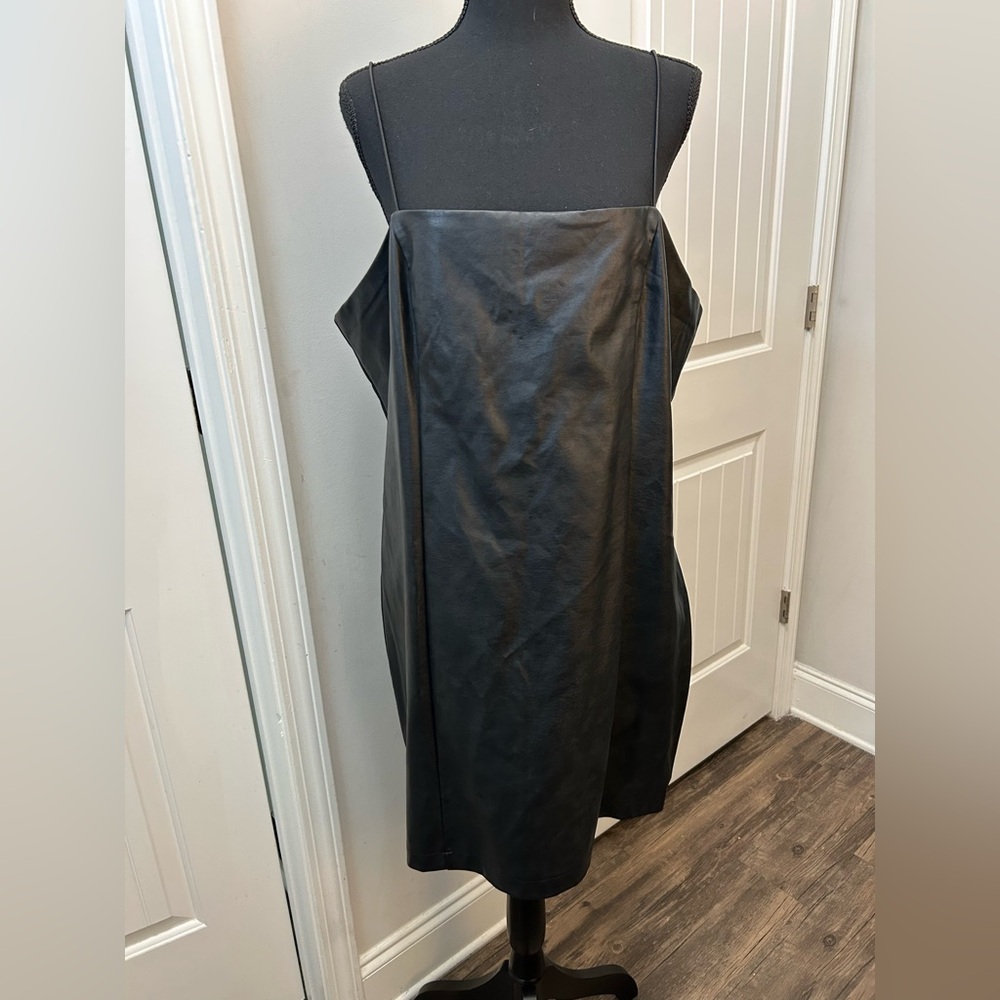 Wild Fable Black Faux Leather Goth Strapless Y2K 90s Mini Dress NWT Women's XXL